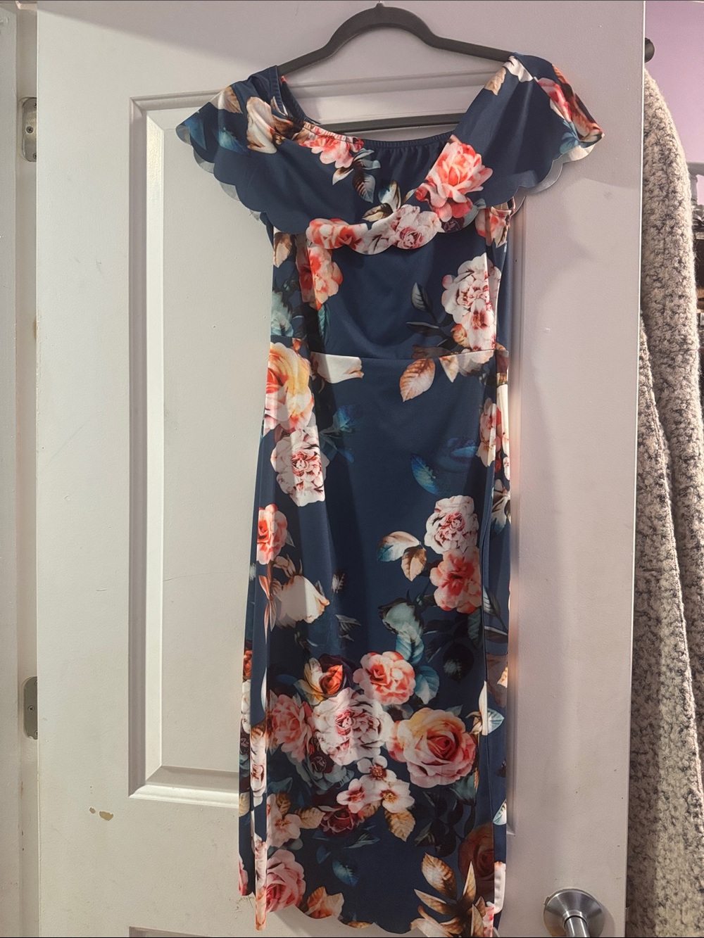 Floral Off-Shoulder Navy Women’s Dress